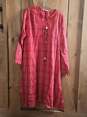 Eden Robe From Pakistan Red Striped Long Kurta Tunic Cotton